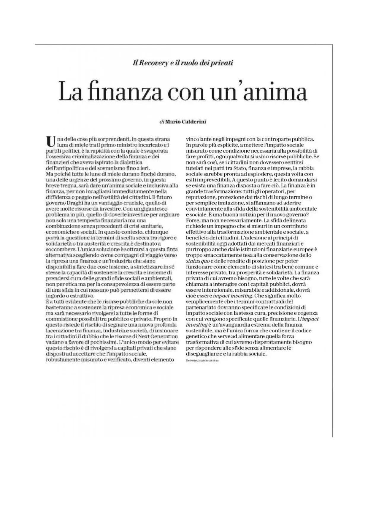 La finanza con un’anima