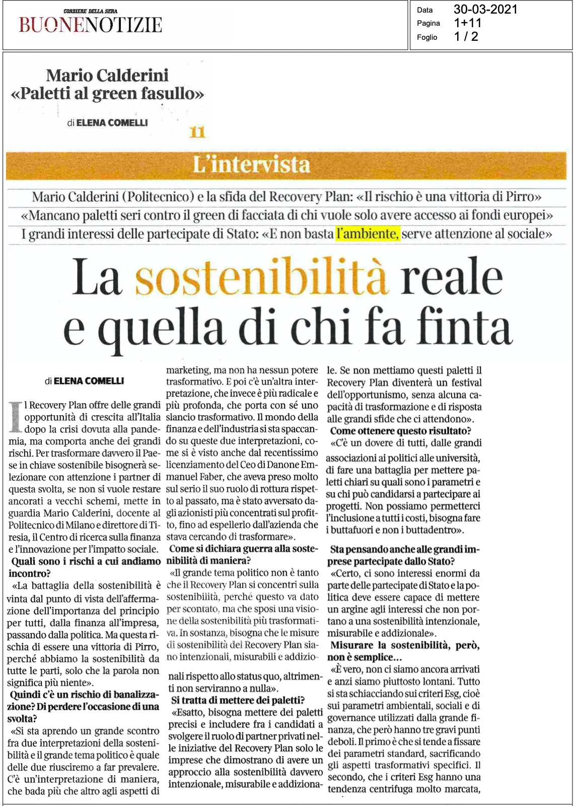 La sostenibilità reale e quella di chi fa finta