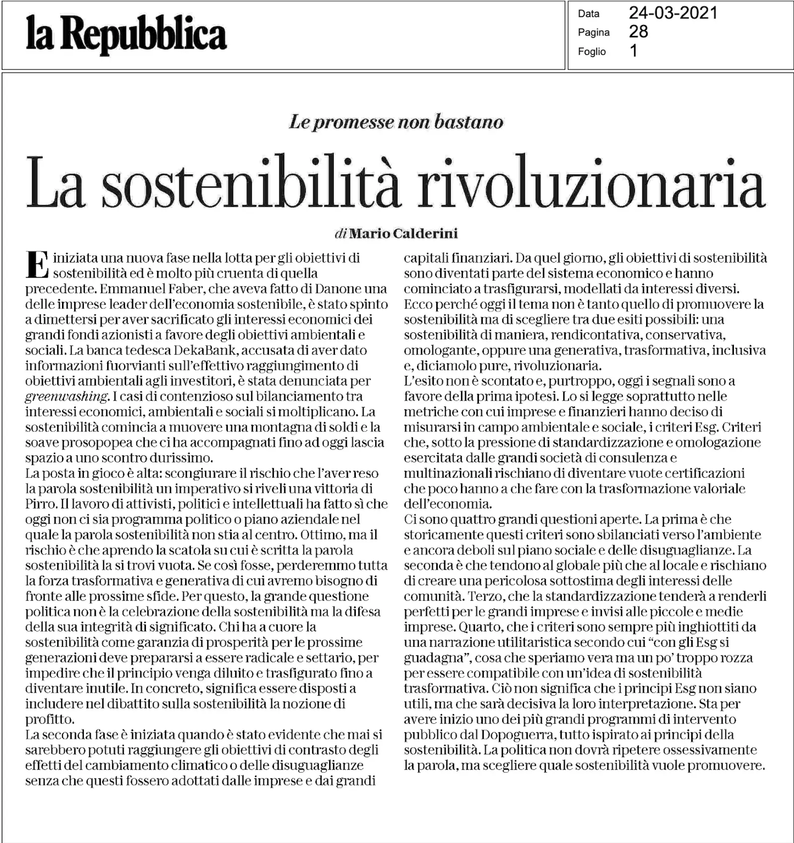 La sostenibilità rivoluzionaria