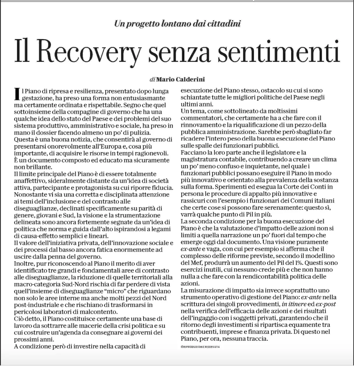 Il Recovery senza sentimenti