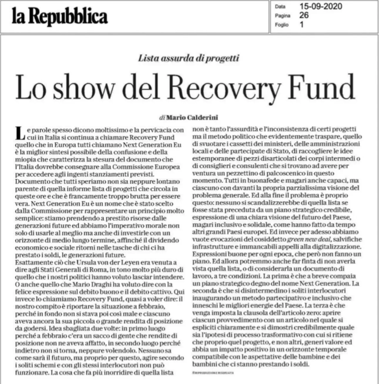 Lo show del Recovery Fund