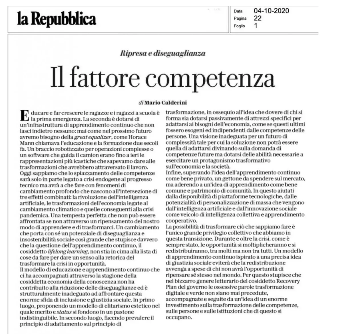 Ripresa e diseguaglianza, il fattore competenza